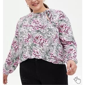 Torrid womens blouse Floral side tie bow feminine pink & white office plus size